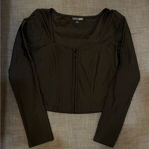 Fashion Nova Women's Out All Day Long Sleeve Cropped Top Black size M